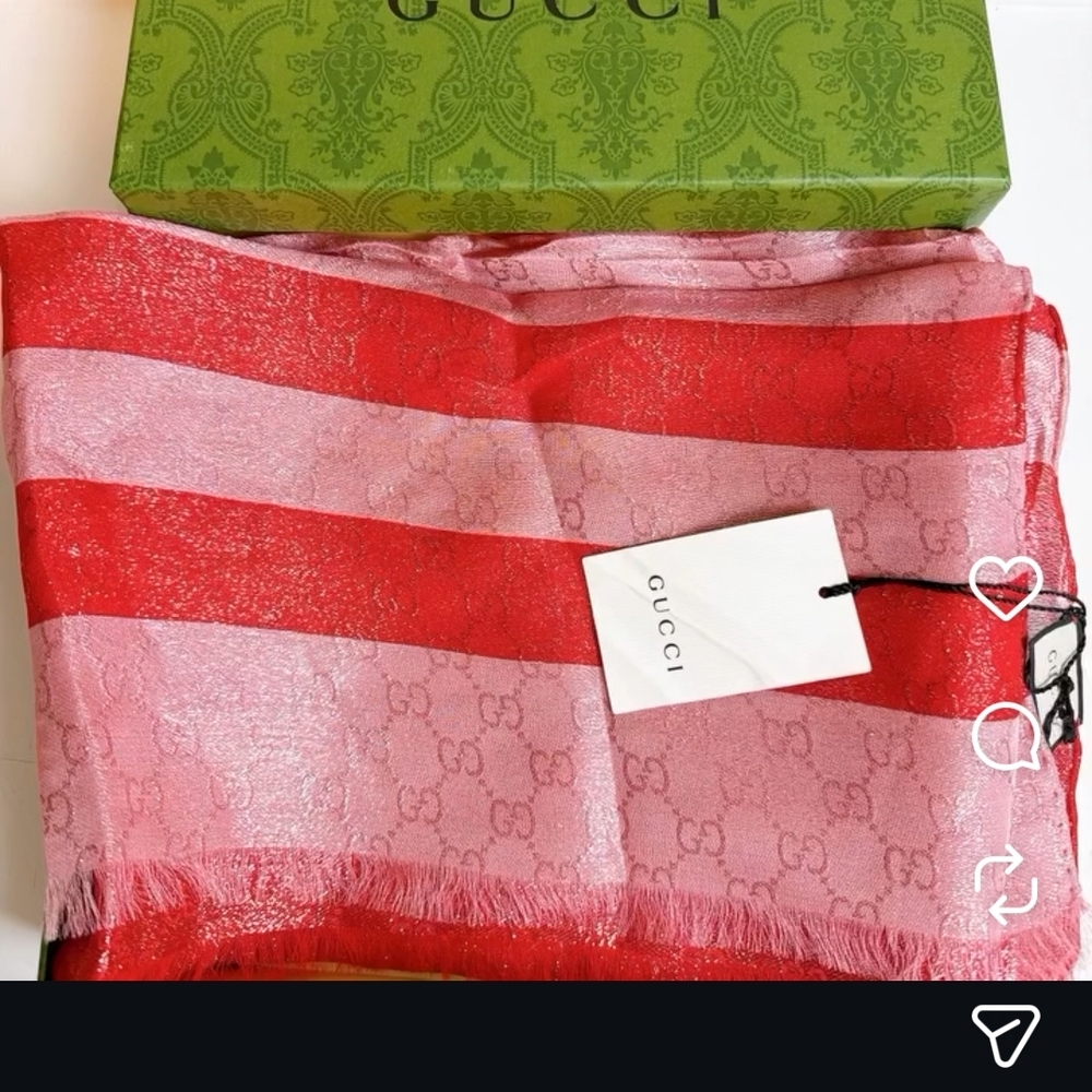 GUCCI PINK and RED ST GSTRIPES GG 70 x 180 UNISEX new - Picture 6 of 10